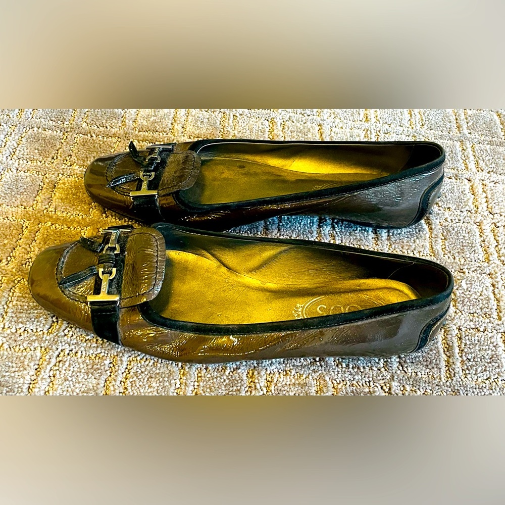 Tod’s Women’s Black/Brown Patent Leather Shoes Size 10.5